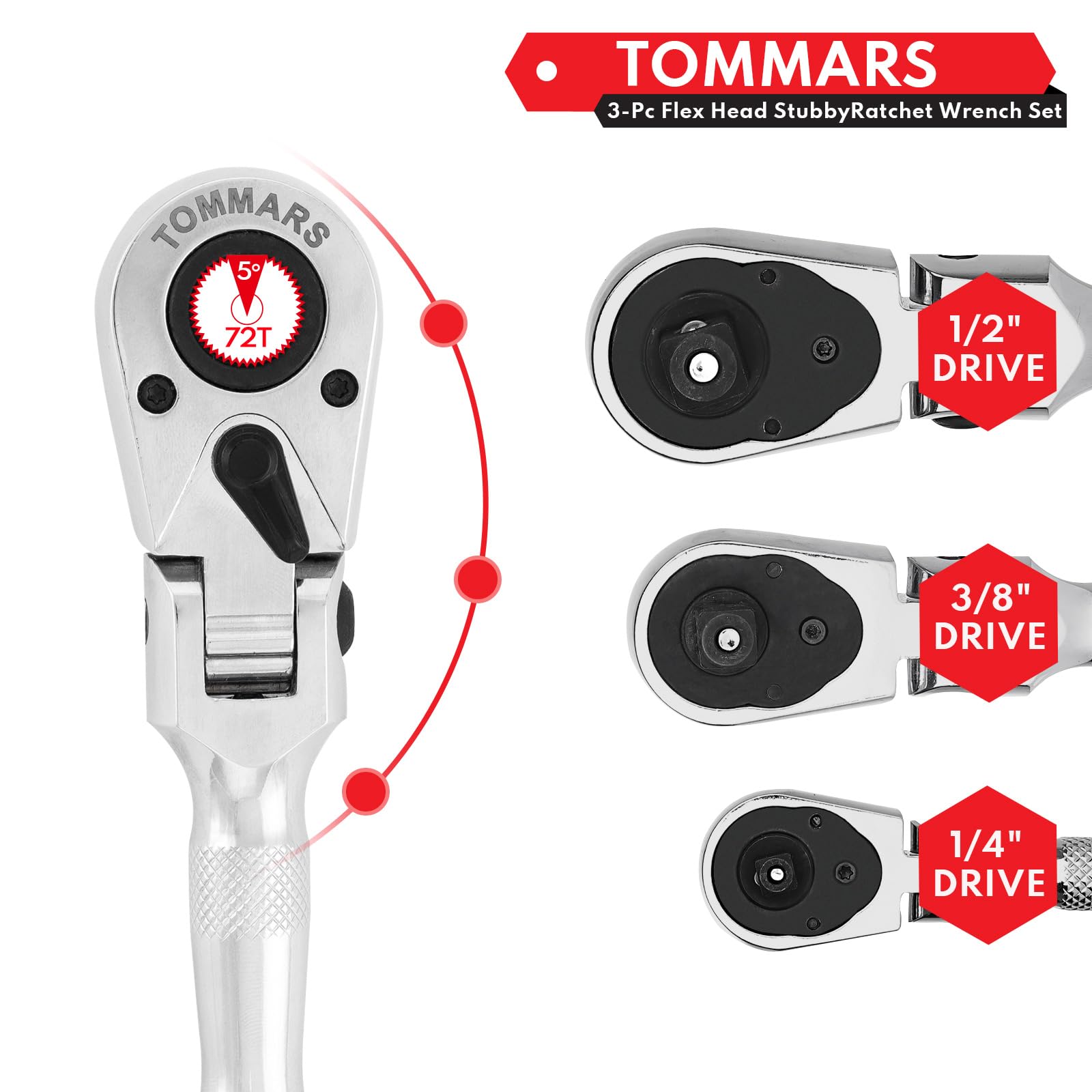 TOMMARS 180-degree tilt flex head enables versatile angles