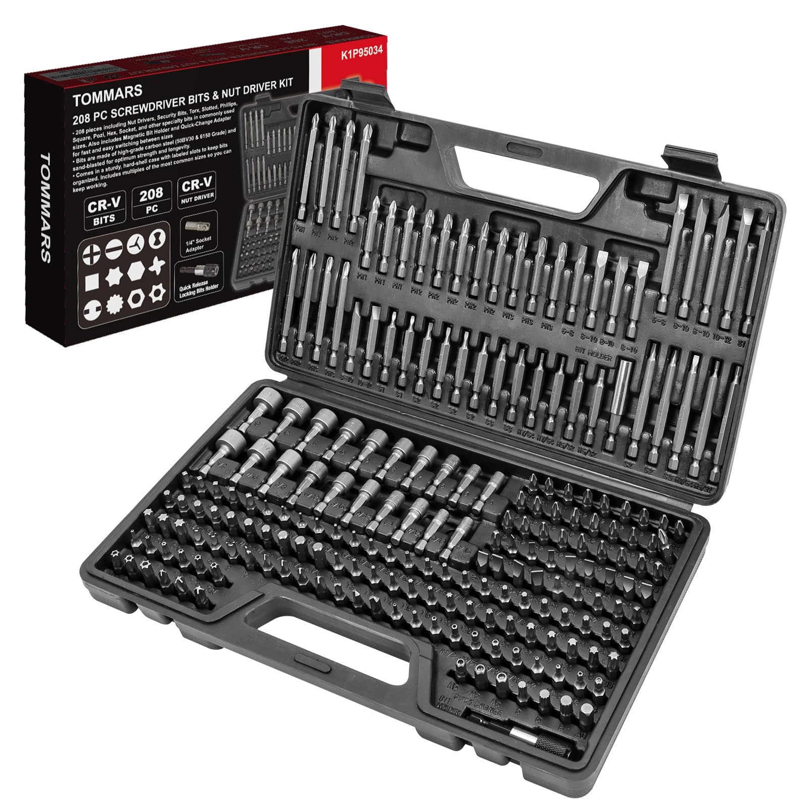 TOMMARS 208pc master set rust-resistant bits for longevity