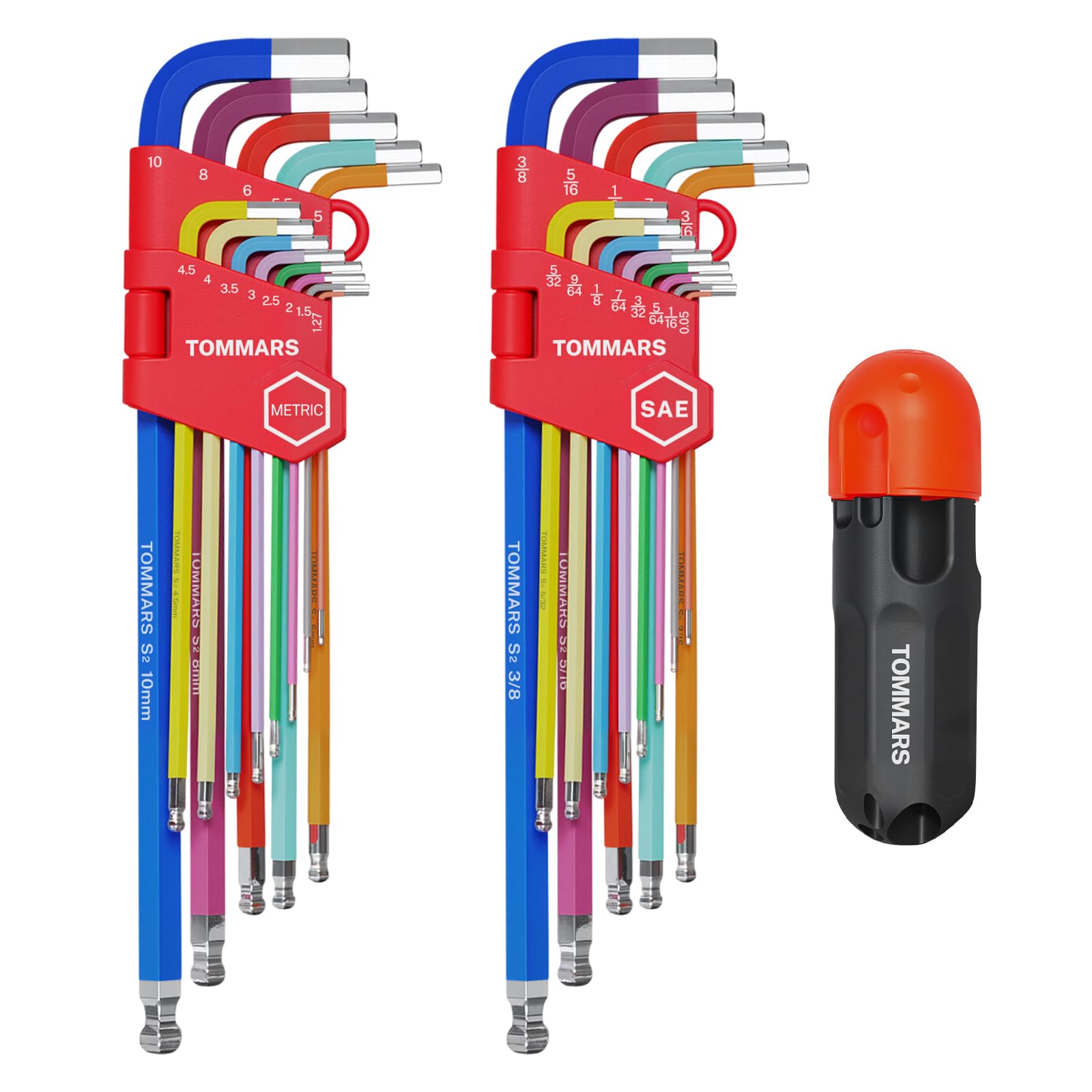 TOMMARS 26‑pc allen wrenches magnetic ball end secures screws at angles