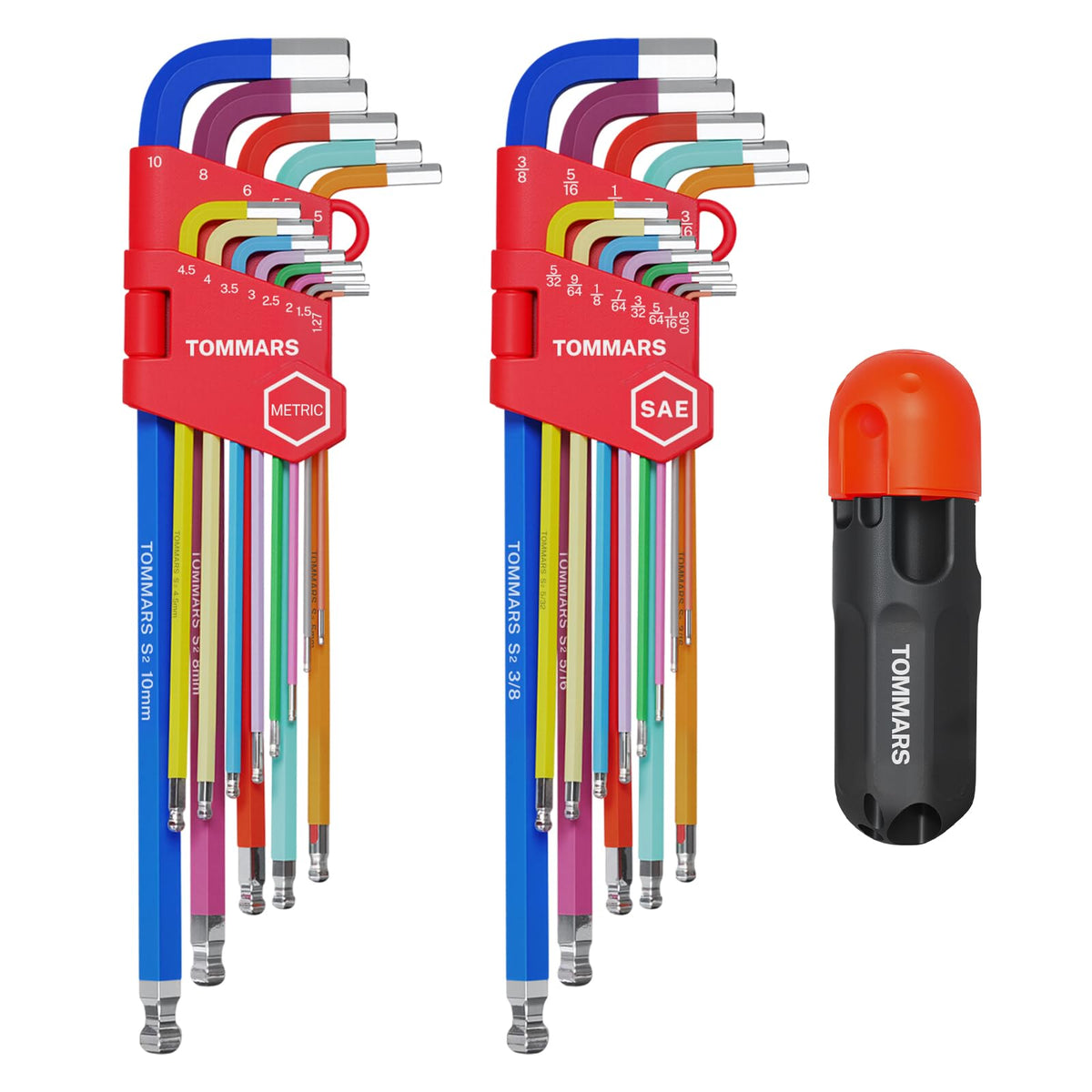 TOMMARS 26‑pc allen wrenches magnetic ball end secures screws at angles