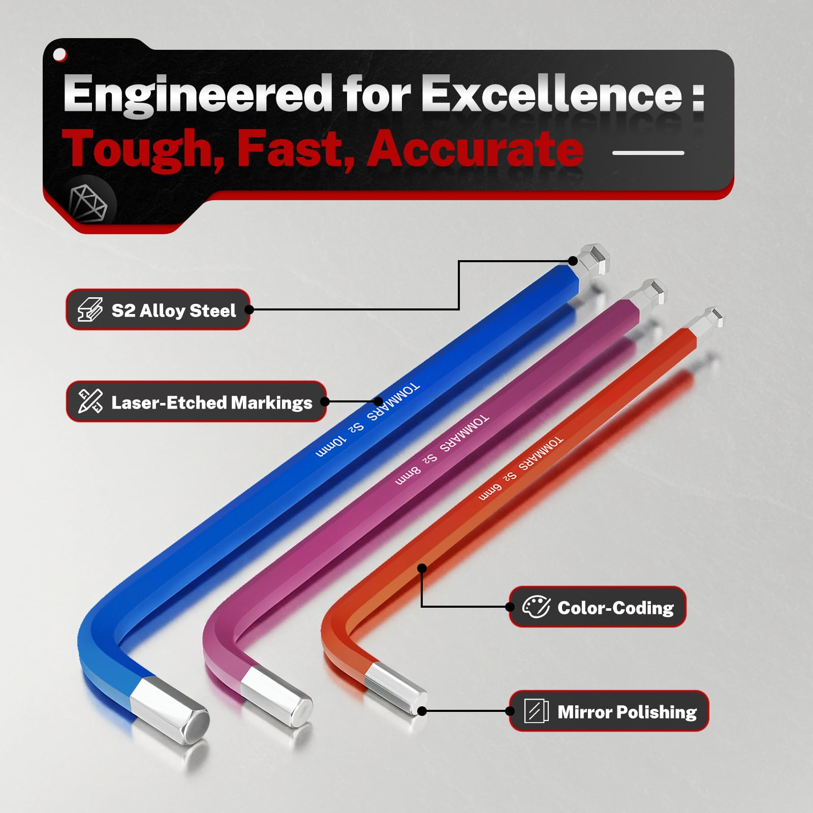 TOMMARS 26‑pc S2 steel construction ensures durability under heavy use