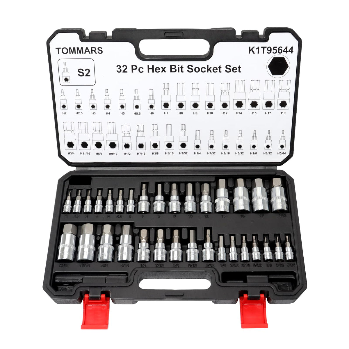 TOMMARS 32pc master allen hex bit set in case keeps tools organized for quick access.