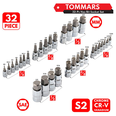 TOMMARS SAE hex bits include common sizes for reliable repairs.