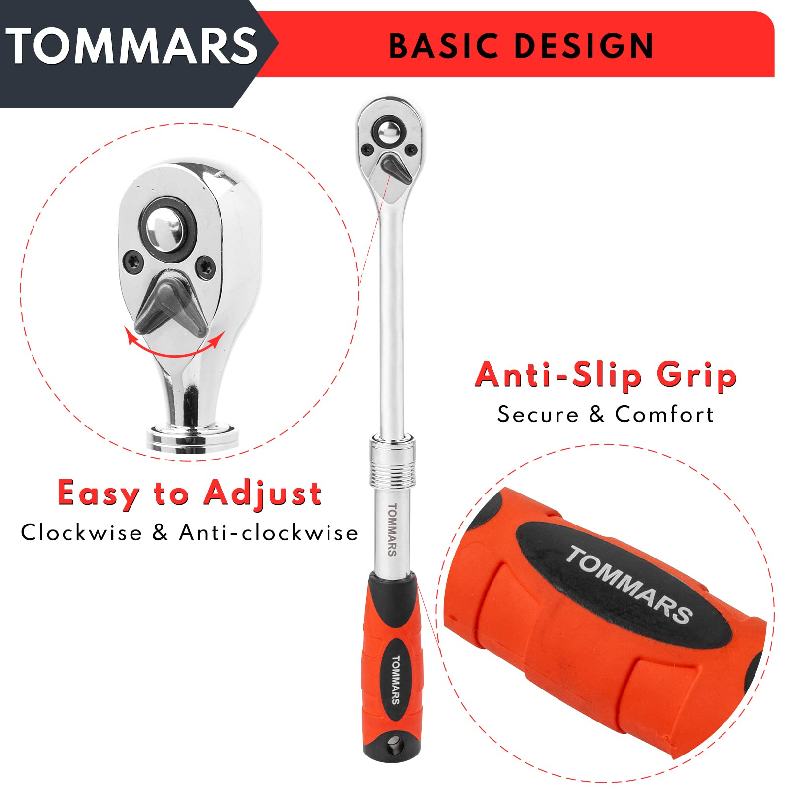 TOMMARS ergonomic-handle ratchet design for comfort