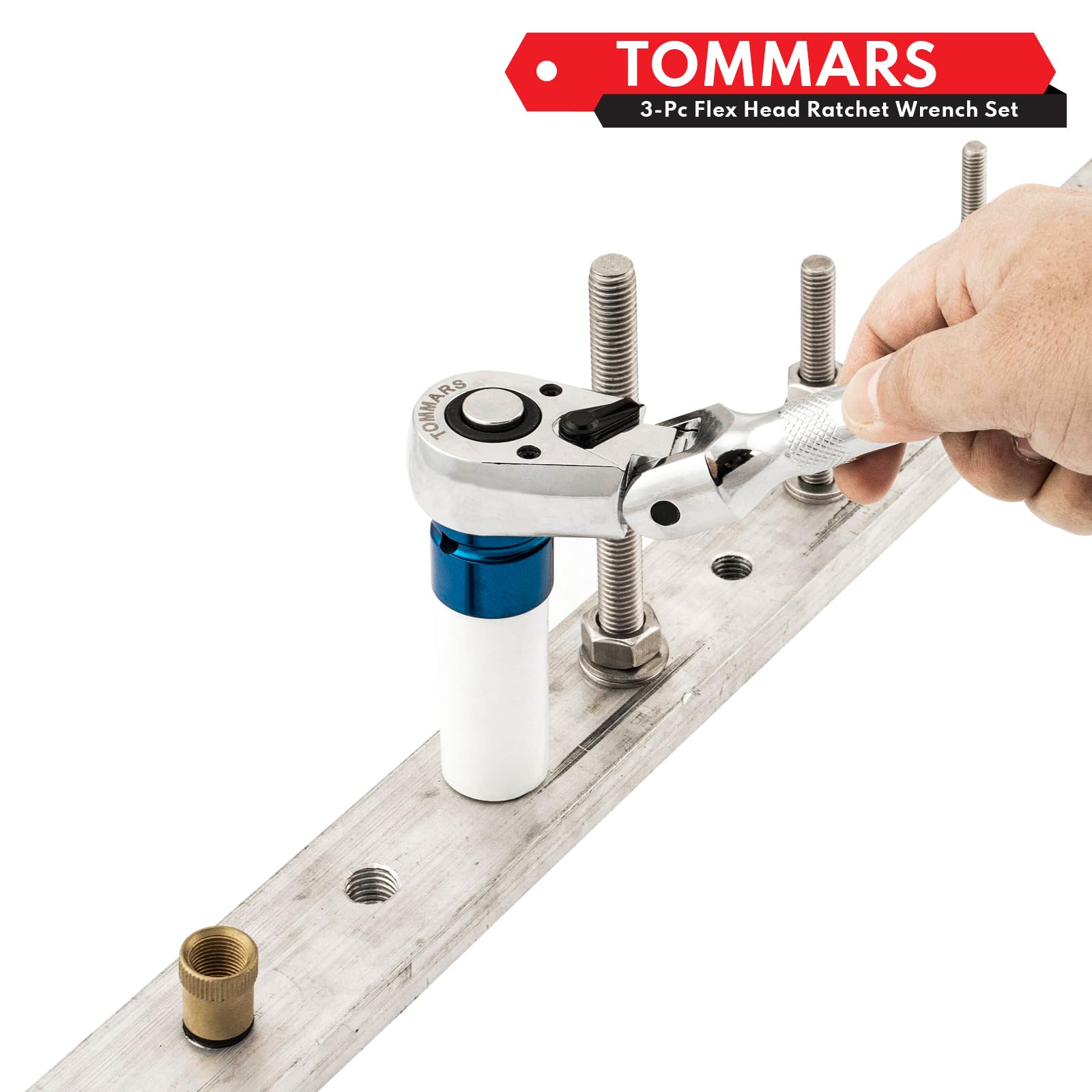 TOMMARS flex-head ratchet 3/8 drive versatile mid-size access.