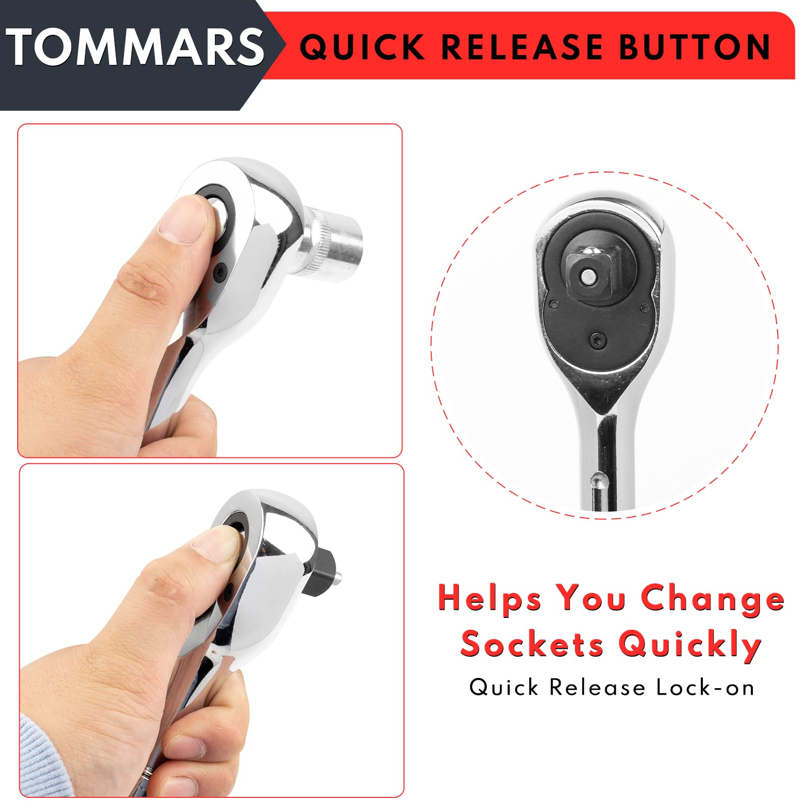 TOMMARS high Cr-Mo steel ratchet with mirror chrome finish