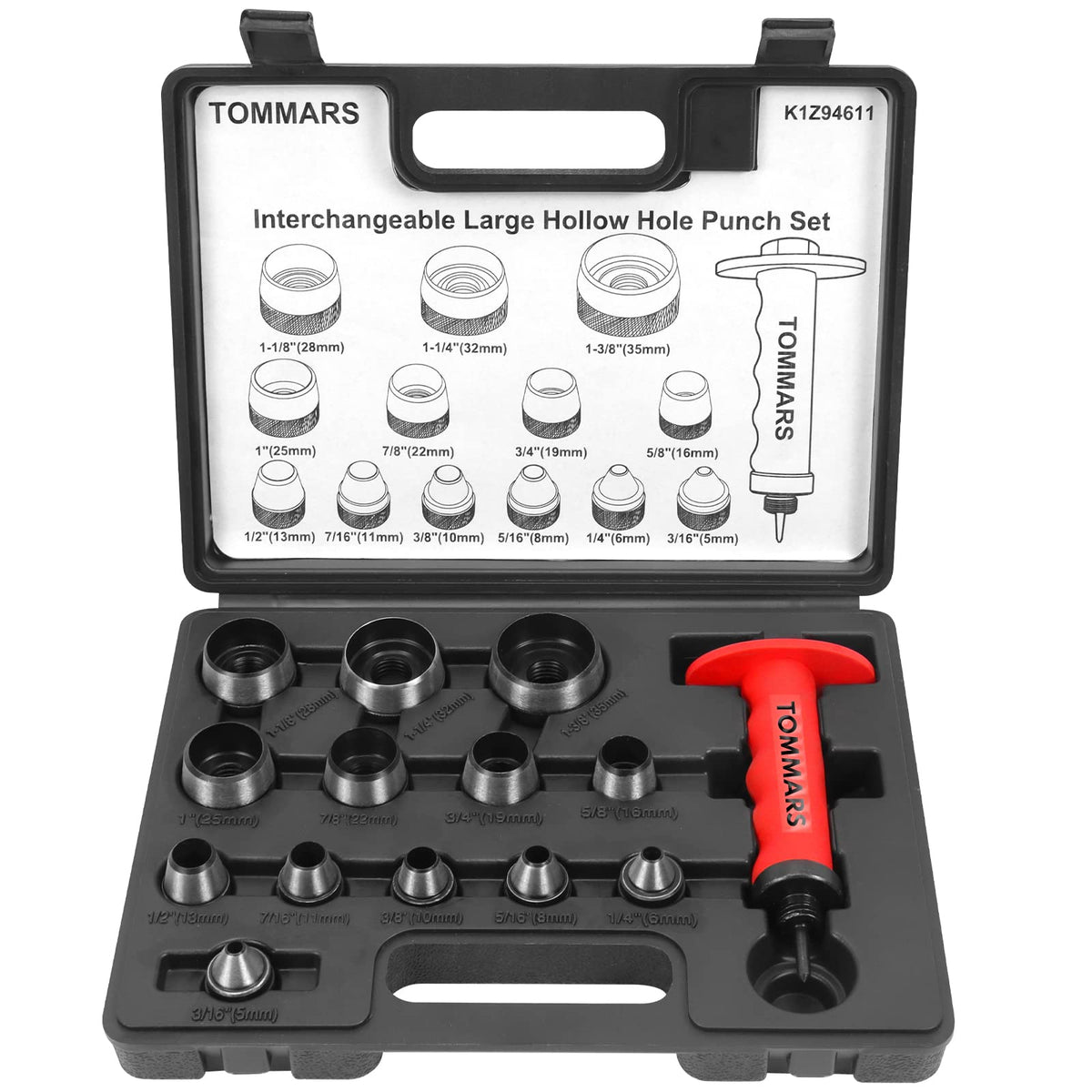 TOMMARS hollow punch kit 14pcs with case for precise leather holes