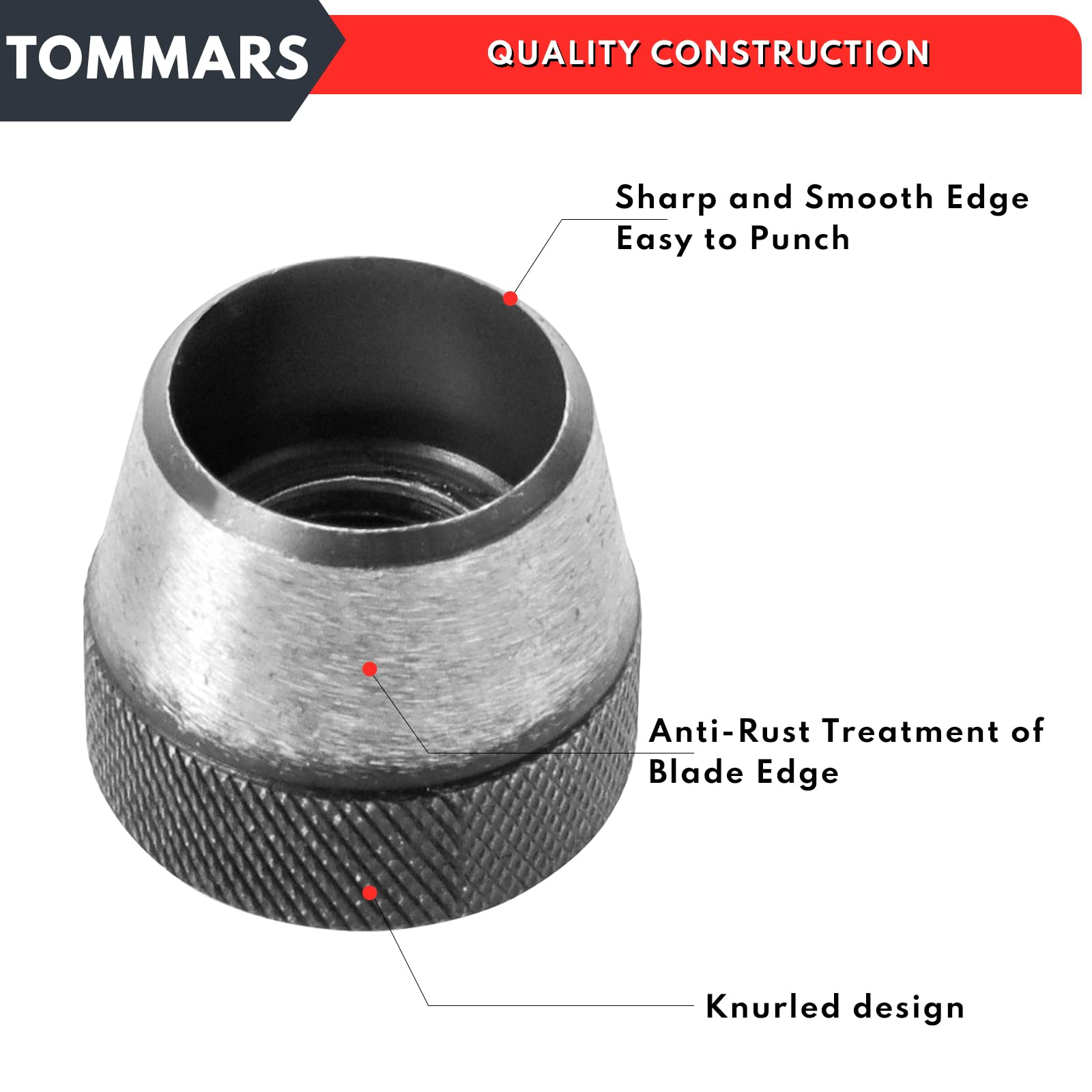 TOMMARS leather hole sizes range 5mm to 35mm demonstrated