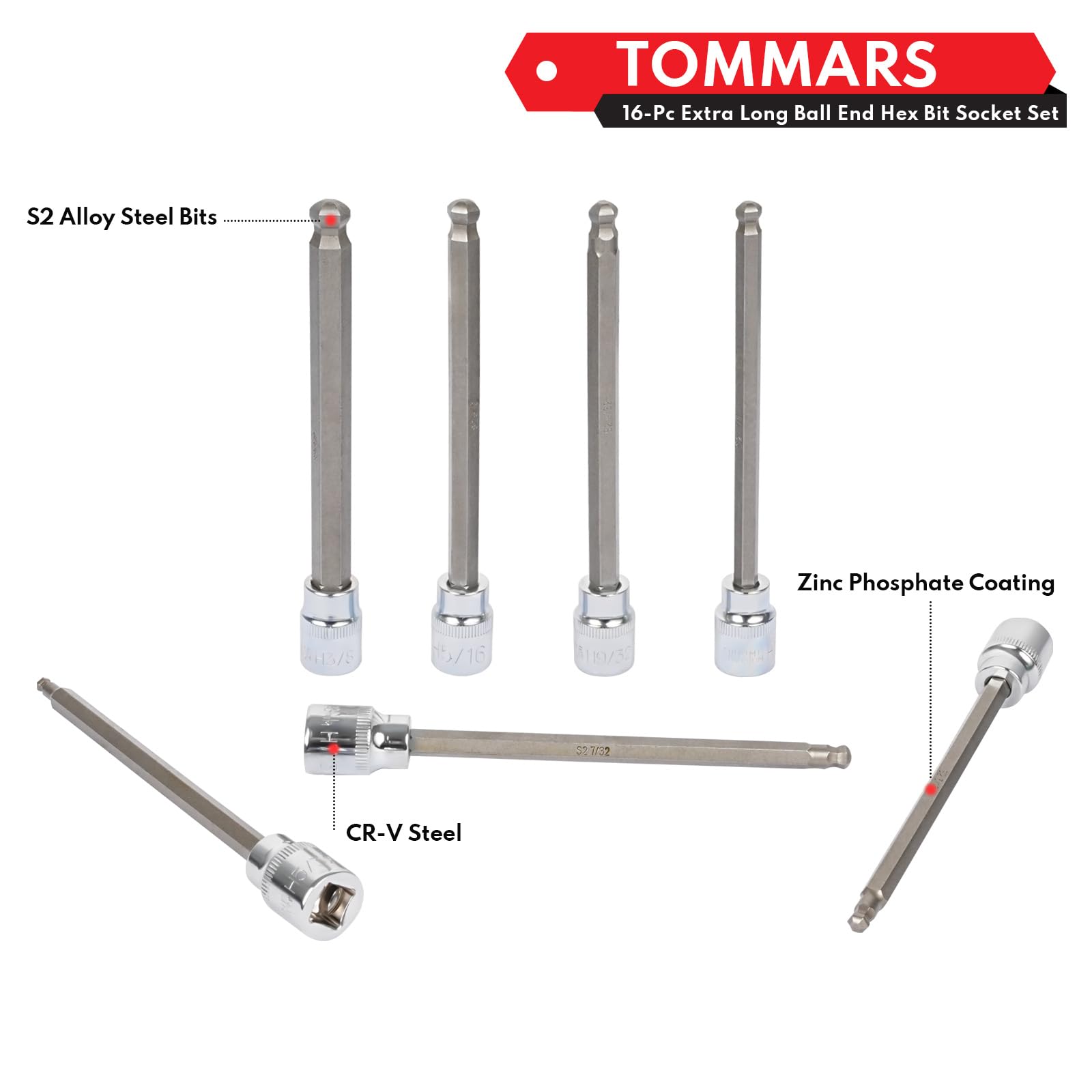 TOMMARS long-reach sockets assist access to deep fasteners.