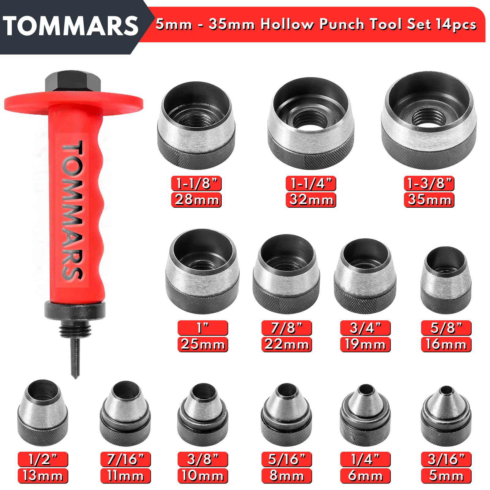 TOMMARS pinpoint punch shaft close-up showing spring-loaded action