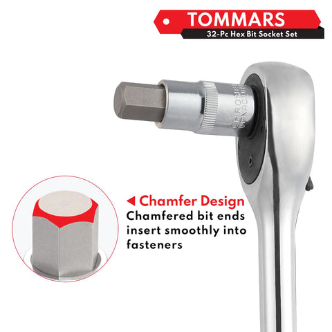 TOMMARS precisely sized and chamfered bits minimize wear on fasteners.