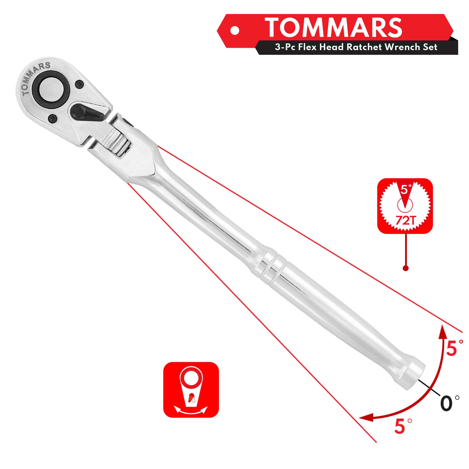 TOMMARS quick-release button speeds socket changes for efficiency.