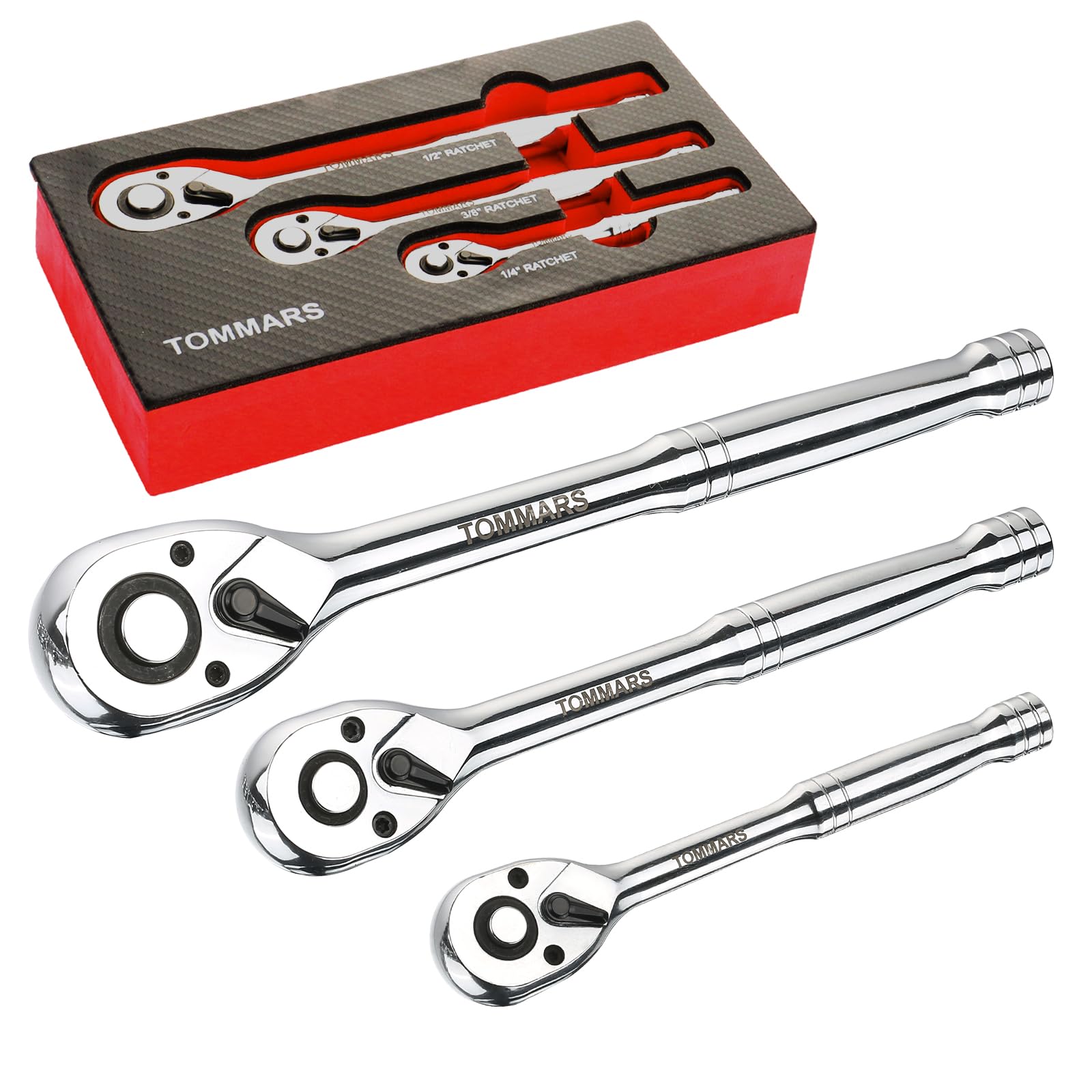 TOMMARS ratchet set 1/4 inch drive for small screws in tight spaces.