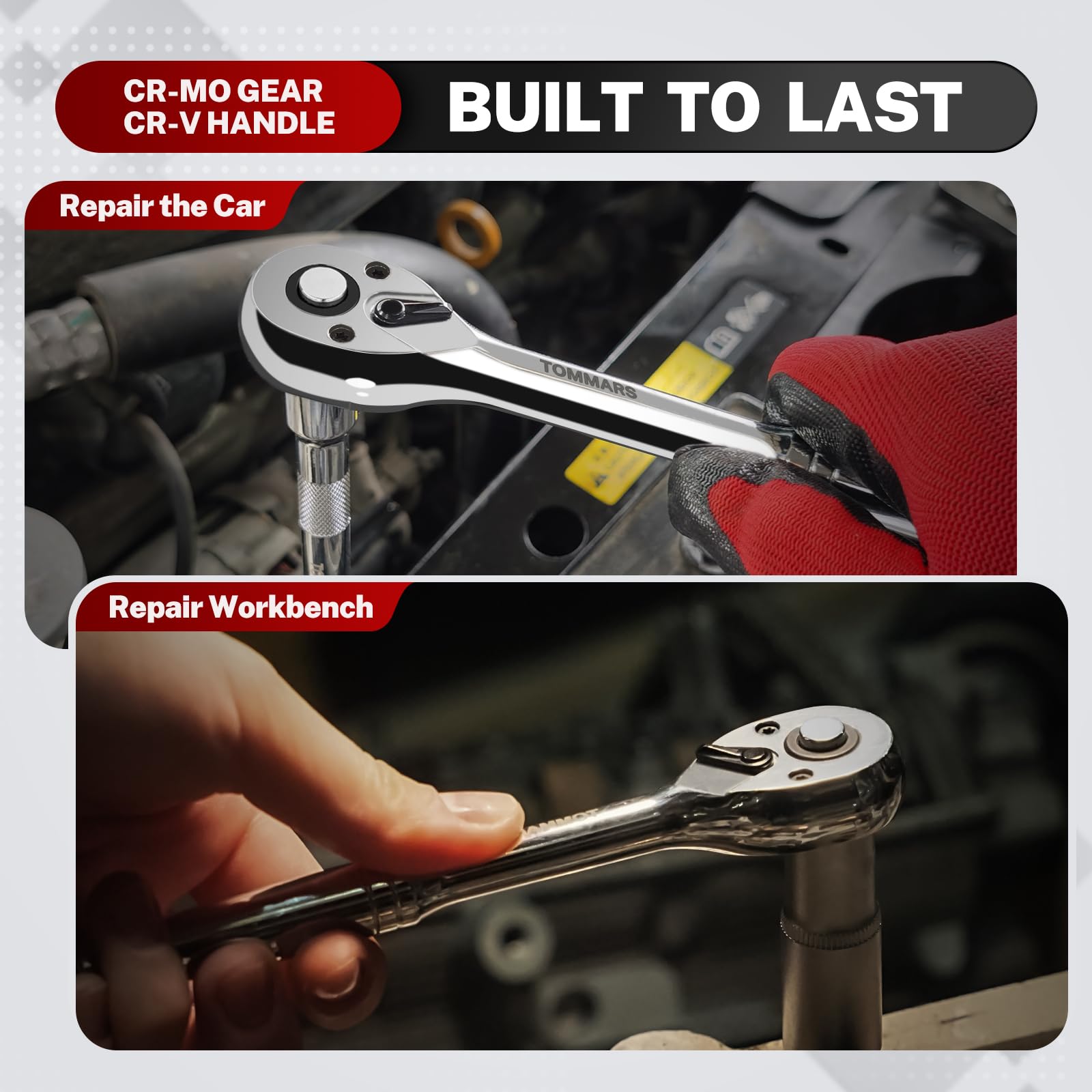 TOMMARS ratchet set 3/8 inch drive for auto repair and motorcycles.