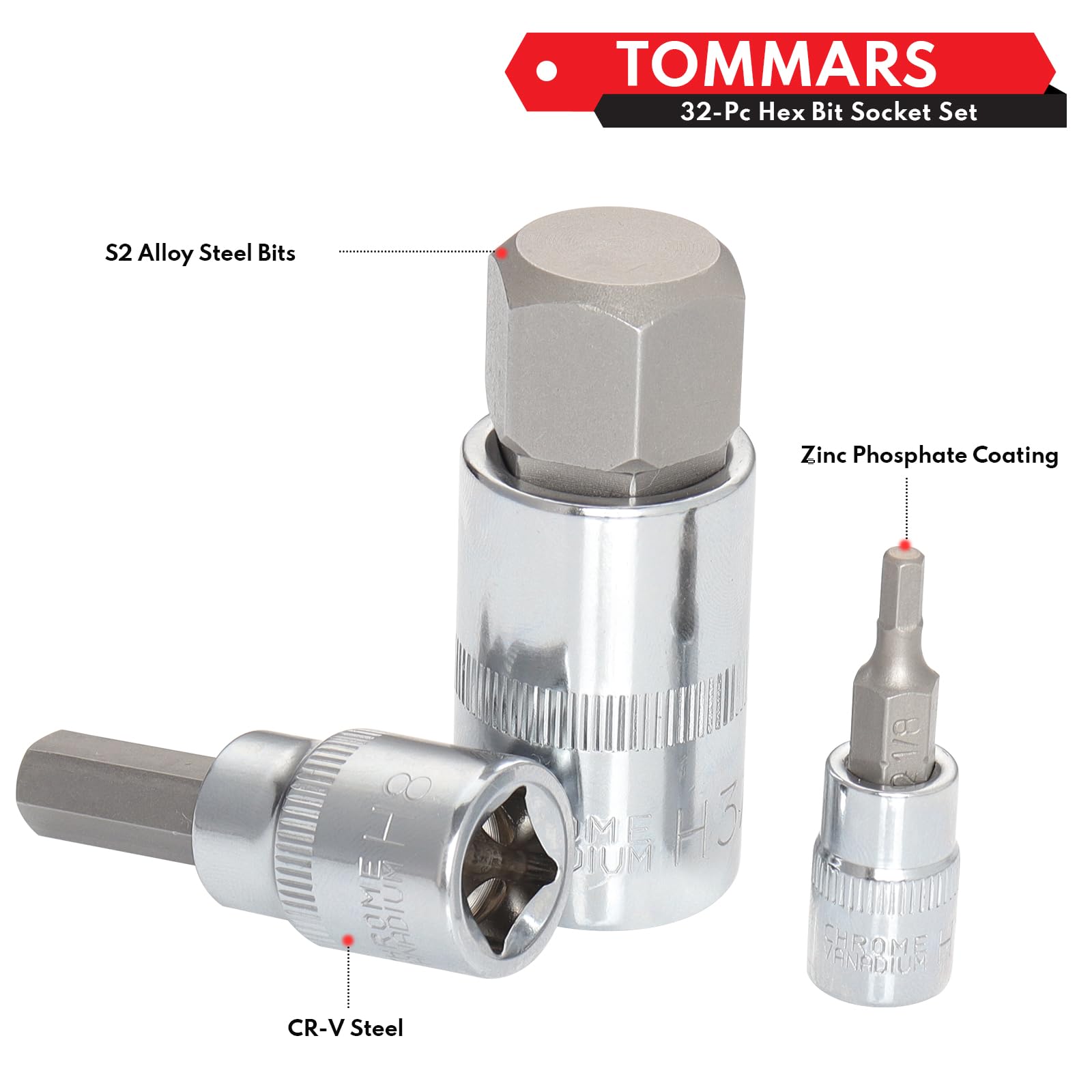 TOMMARS S2 and chrome-vanadium steel construction offers rust resistance.