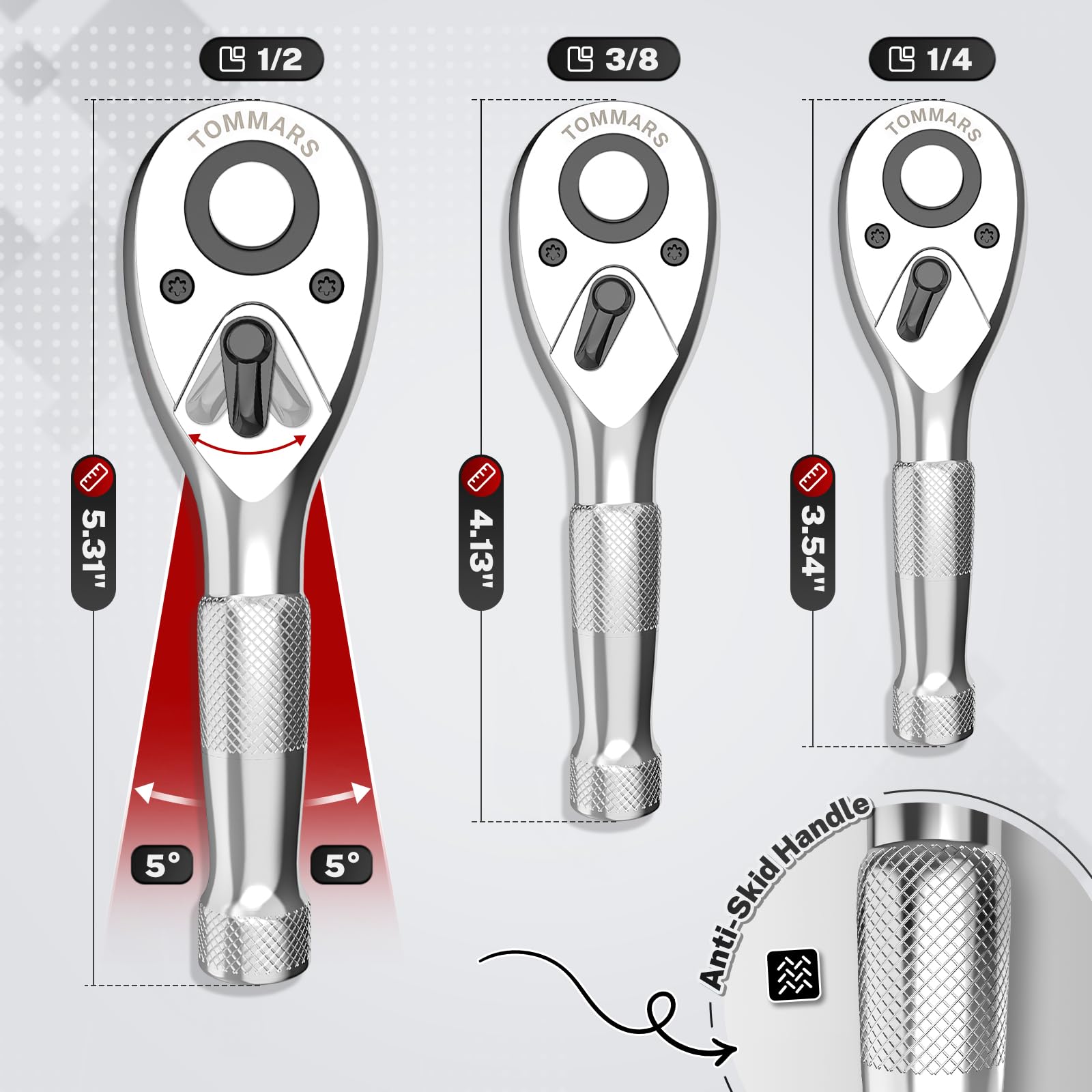 TOMMARS Stubby Ratchet Set 1/2 drive offers leverage in engine bays