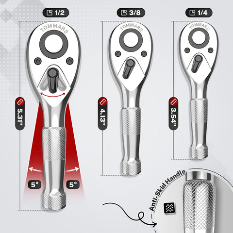 TOMMARS Stubby Ratchet Set 1/2 drive offers leverage in engine bays