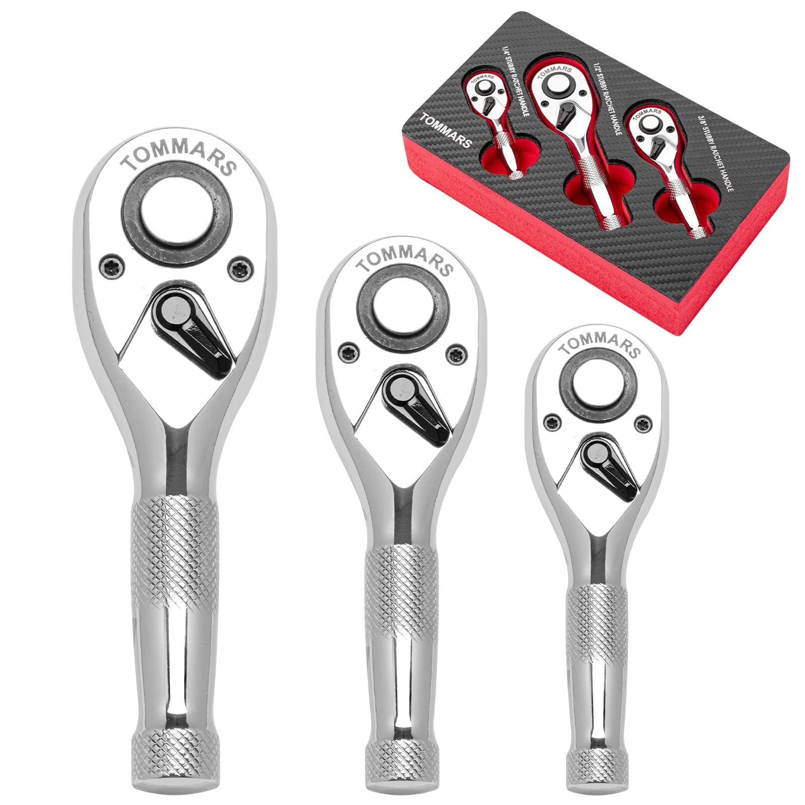 TOMMARS Stubby Ratchet Set 1/4 drive in action for tight spaces