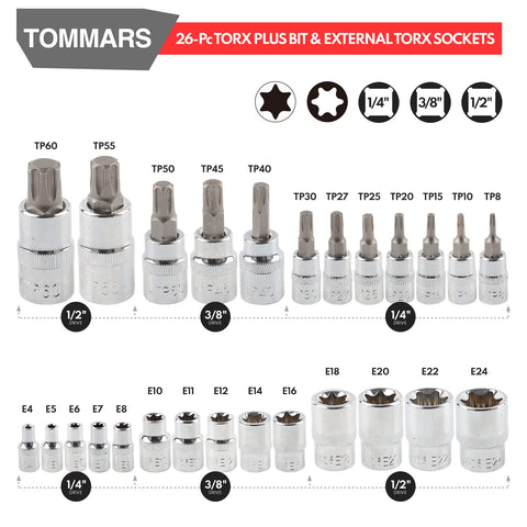 TOMMARS tamper-proof torx socket 1/4 drive for security screws