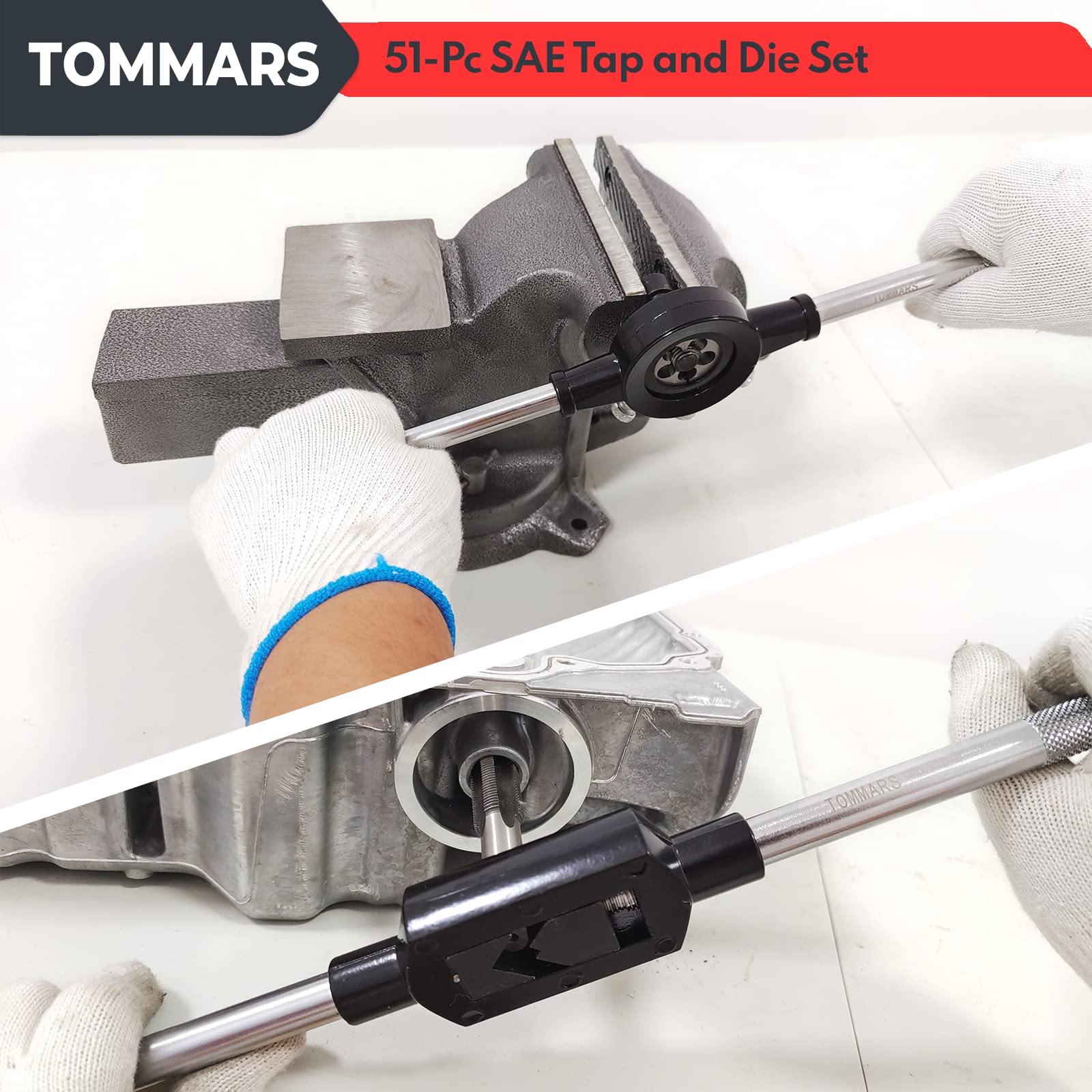 TOMMARS taps and dies sizes 1/4-20 to 1-14 for versatile threading