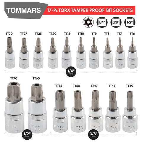 TOMMARS torx bit socket 1/2 drive handles larger fasteners