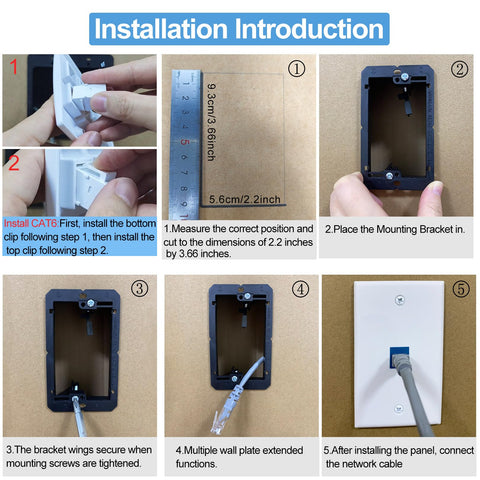 TOMODER blue wall plate with mounting bracket ready for flush installation