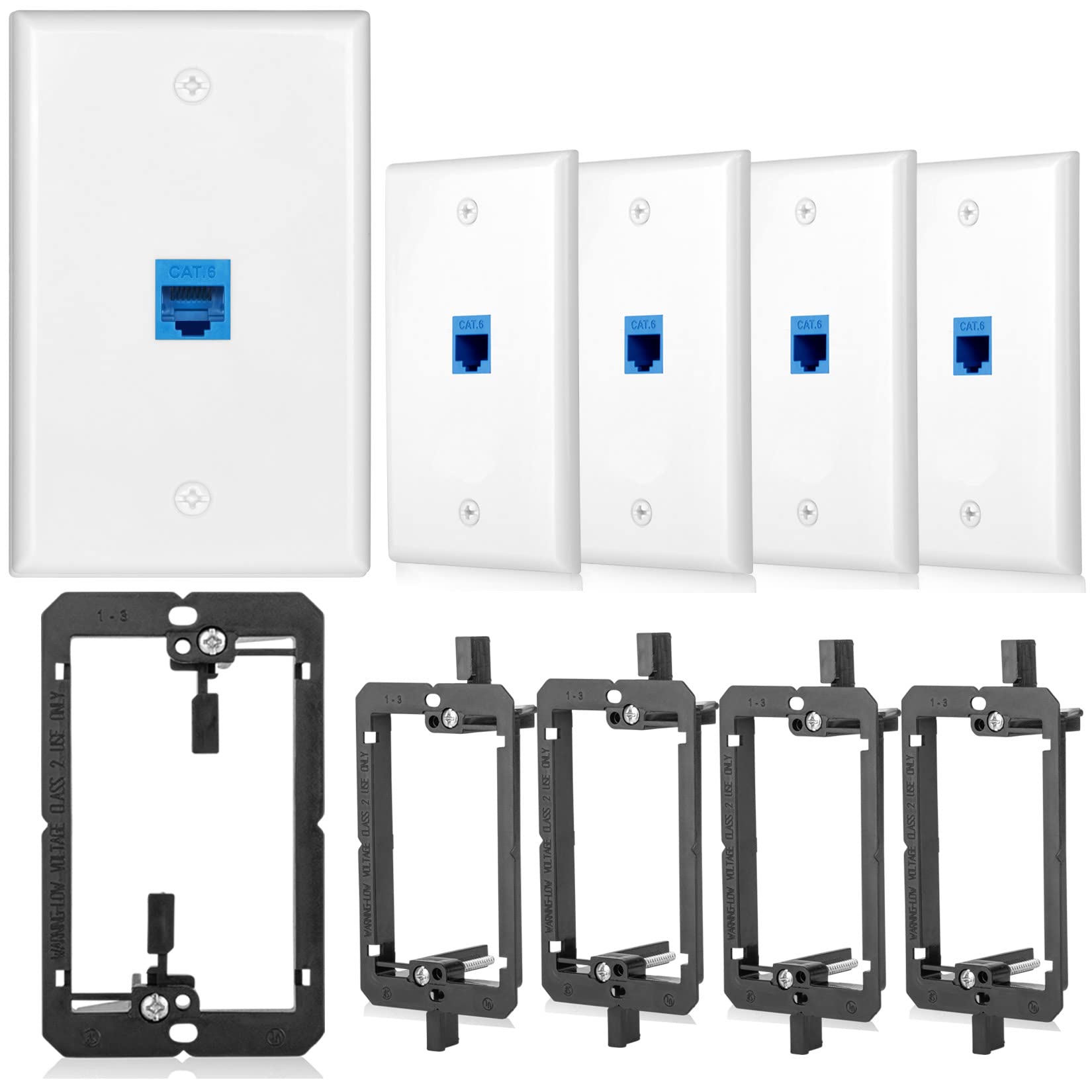 TOMODER Cat6 blue wall plate front view showing 1-port ethernet connection