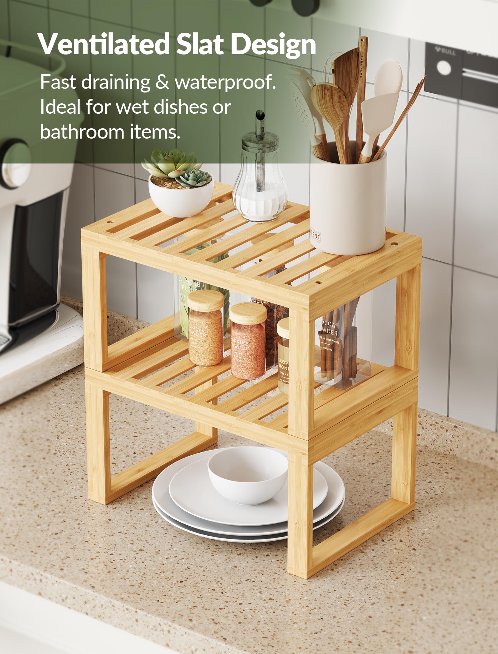 Tomorotec eco-friendly bamboo material for durable kitchen storage.