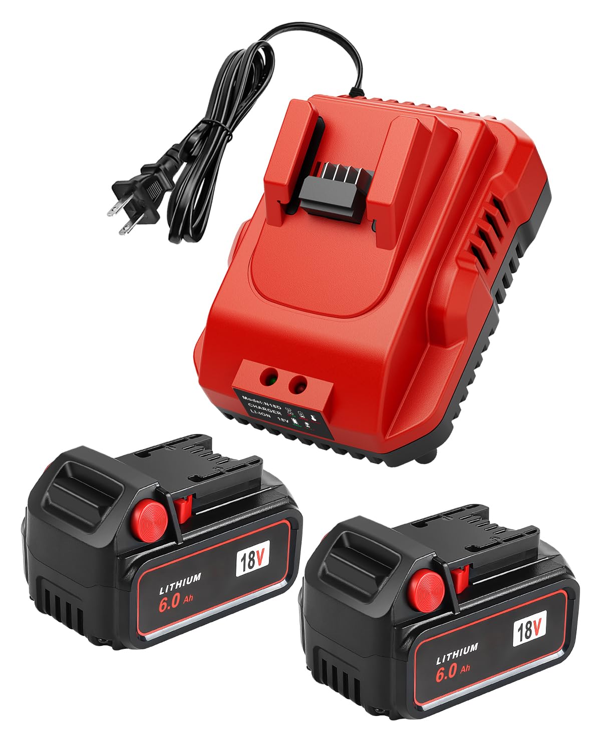 TOMORTOOL 18V 6.0Ah battery pack front view with extended runtime potential.