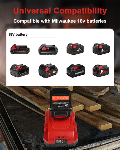 TOMORTOOL Milwaukee M18 charger image with 48-59-1801 compatibility.