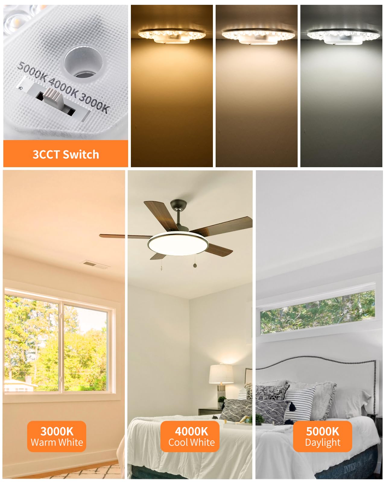 Tomosu 3CCT color temperature option offering warm, neutral, and cool lighting for versatile ambiance.