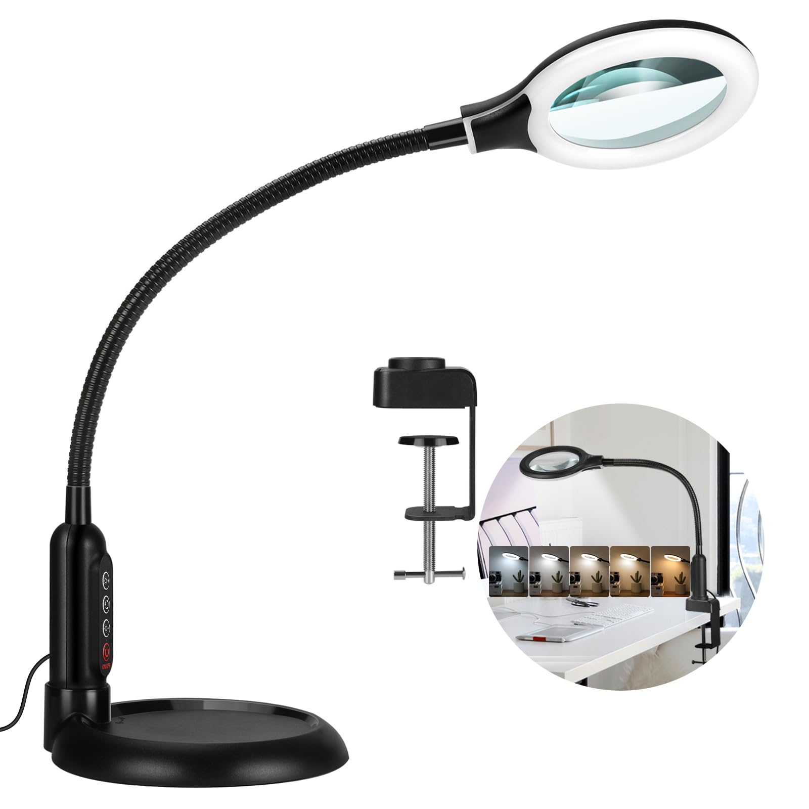 TOMSOO 10X magnifier with clamp base for precise close-up viewing