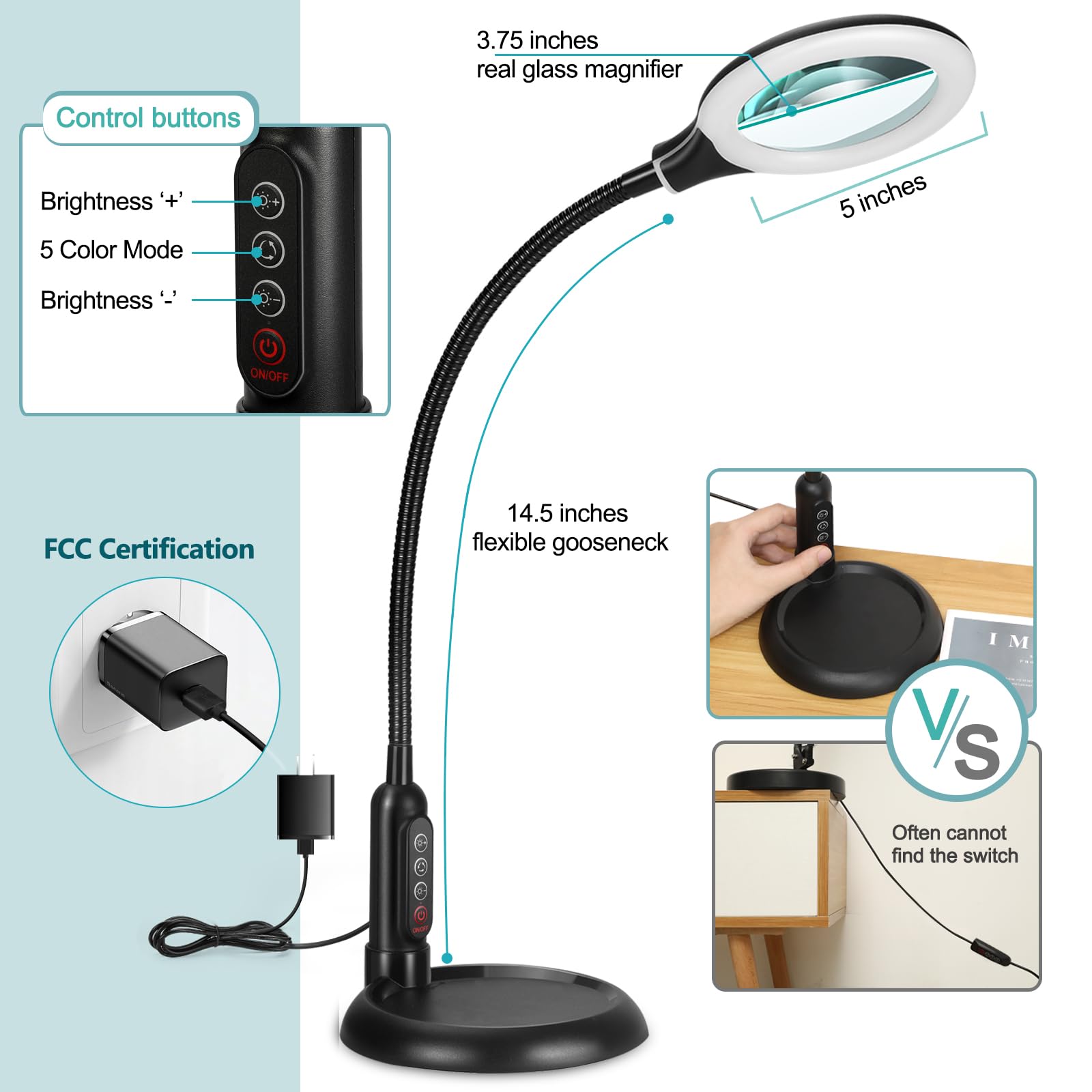 Tomsoo clip-on desk magnifier stand keeps hands free while working