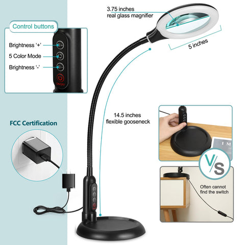 TOMSOO gooseneck desk lamp in clamp setup for hands-free use
