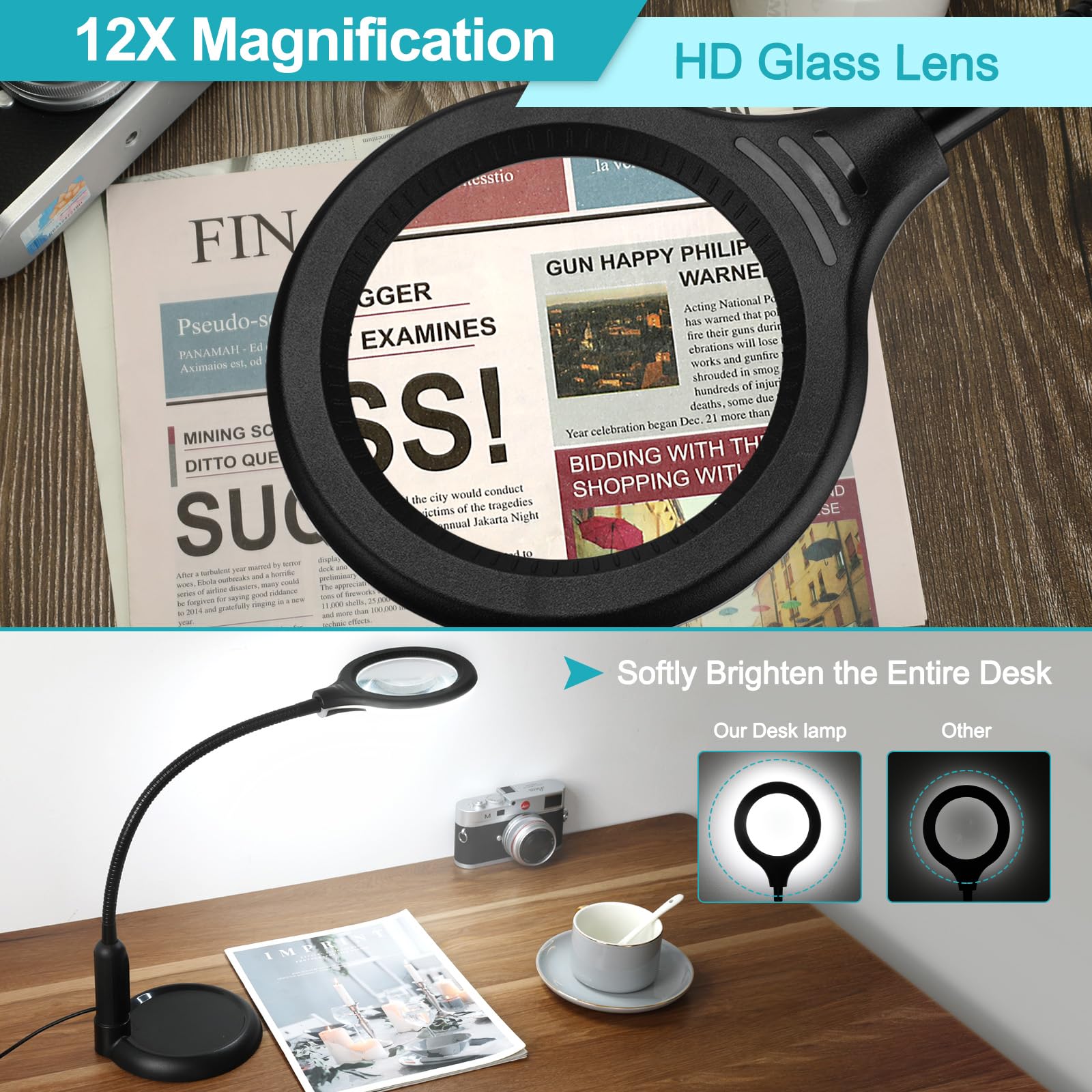 Tomsoo gooseneck dimmable lamp adjusts brightness for detailed work