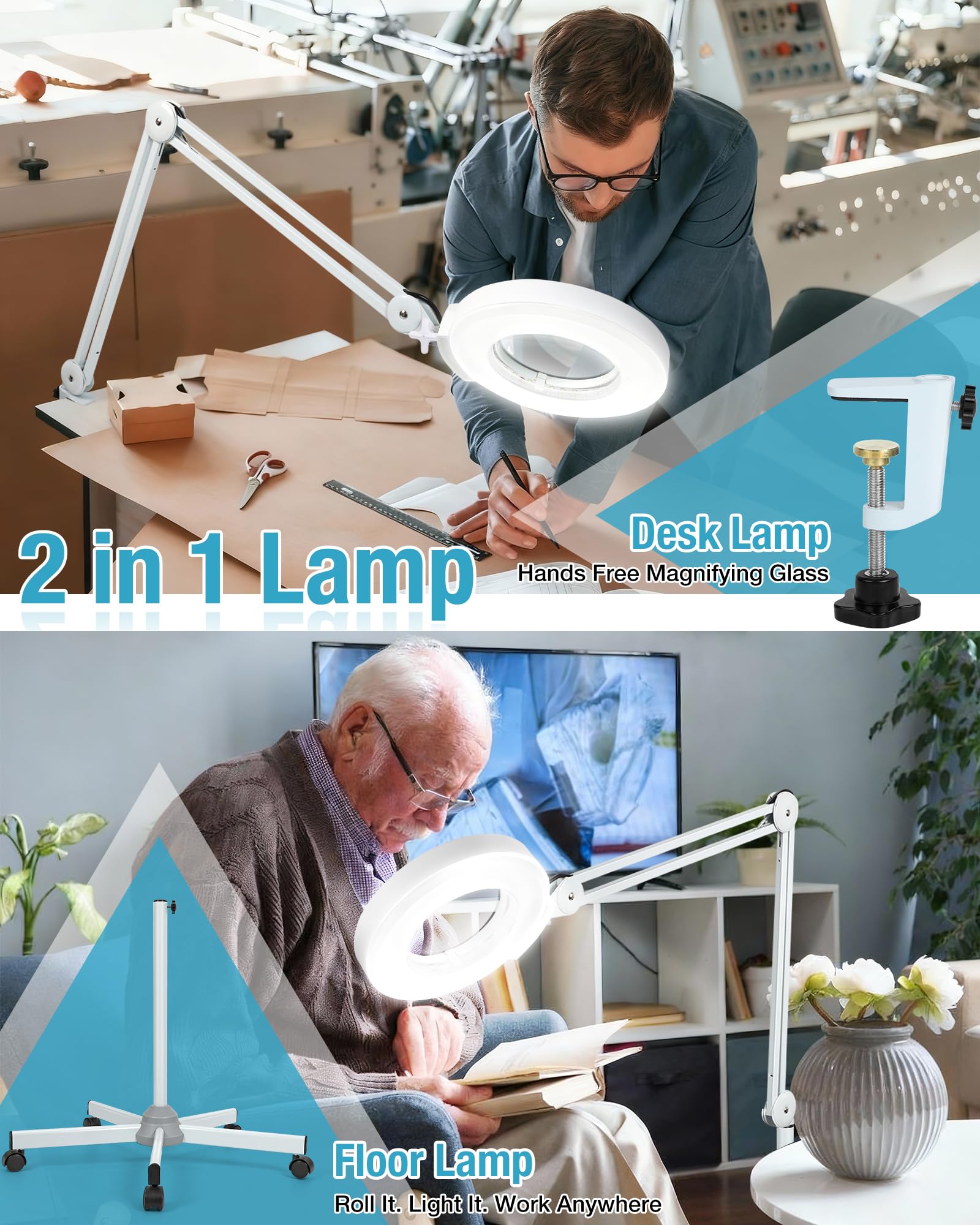Tomsoo 2200-lumen LED light provides bright, even illumination for detail work.