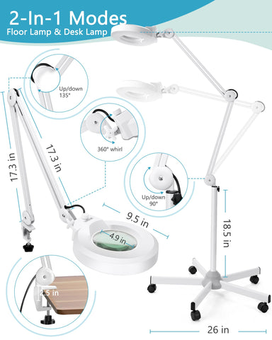 Tomsoo two-in-one lamp converts between floor use and desk clamp.