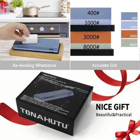 TONAHUTU knife sharpening set with 3000/8000 grit stones for fine polishing