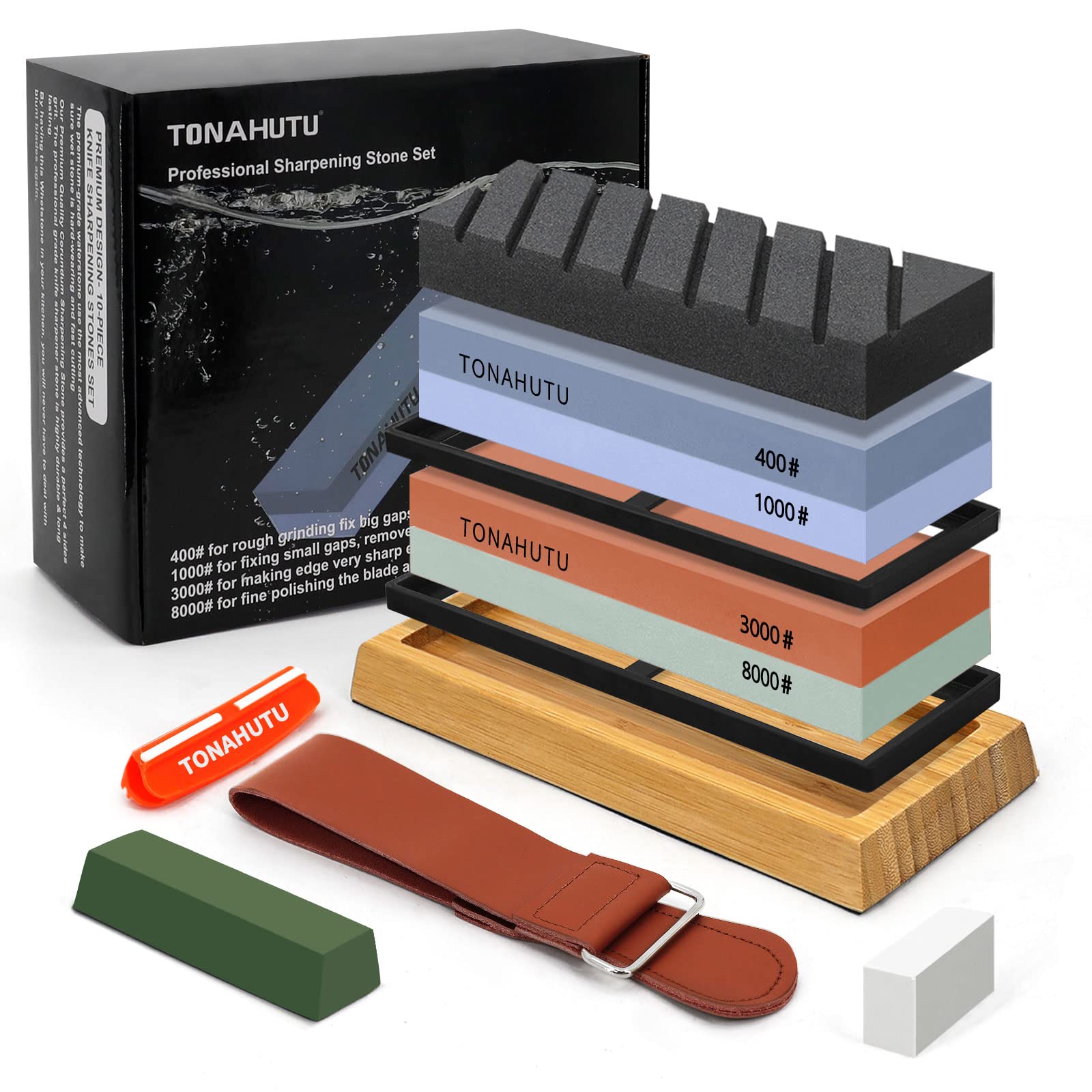 TONAHUTU knife sharpening set with 400/1000 grit stones for precise edge refinement