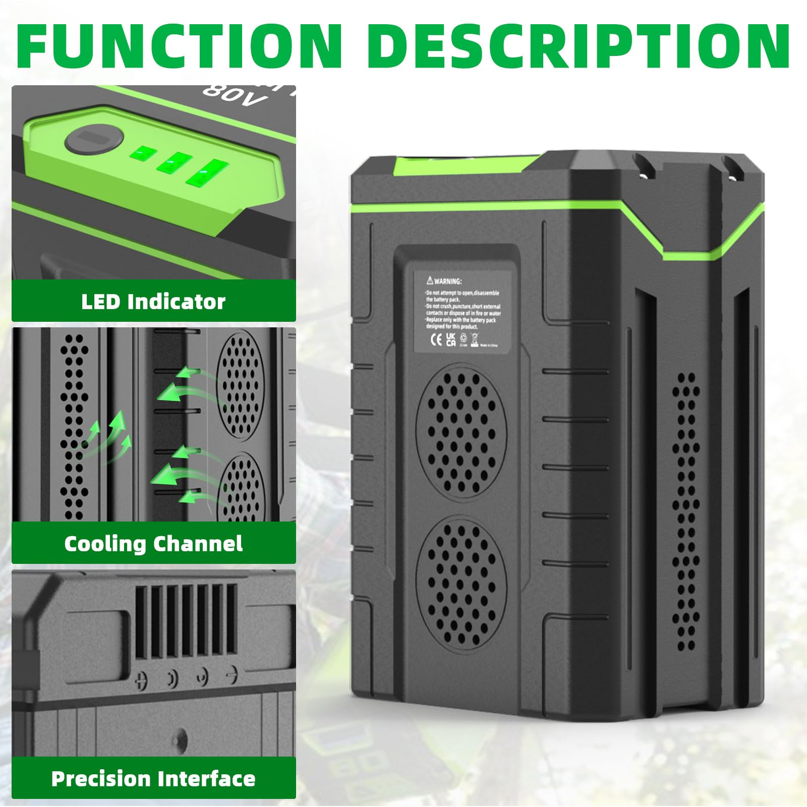 TONAMO 80V battery compatibility keeps Greenworks models powered across tools.
