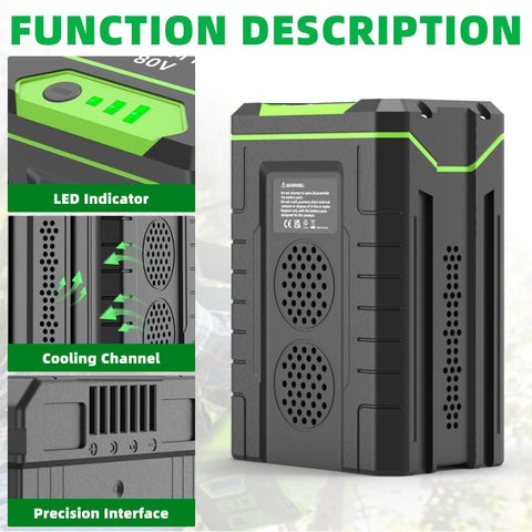 TONAMO 80V battery compatibility keeps Greenworks models powered across tools.