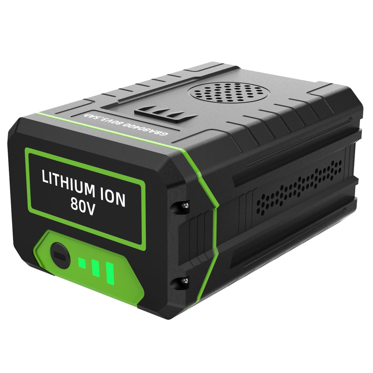 TONAMO 80V battery front view, compact design for easy handling with Greenworks tools.