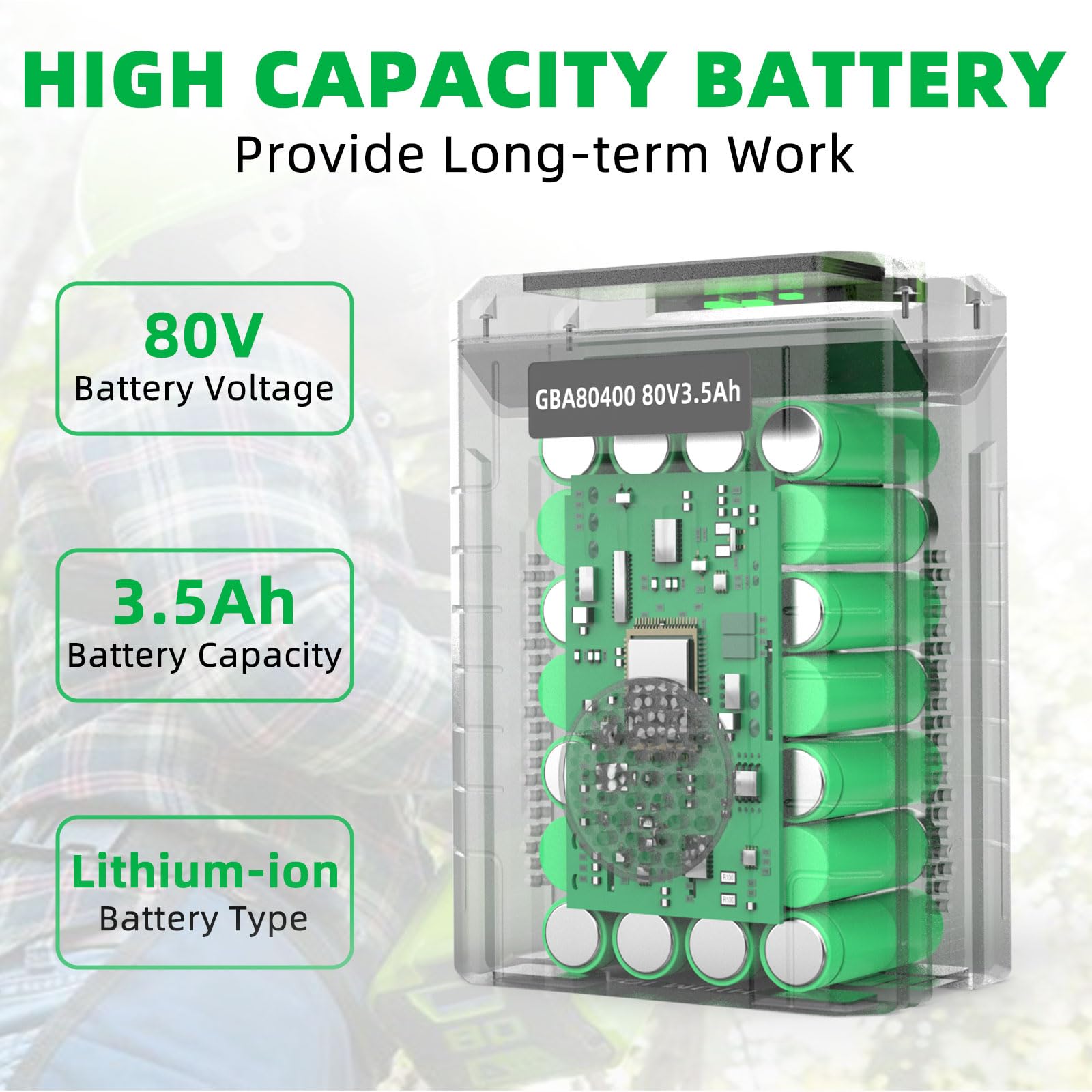 TONAMO 80V battery LED indicator highlights real-time charge levels for precise planning.