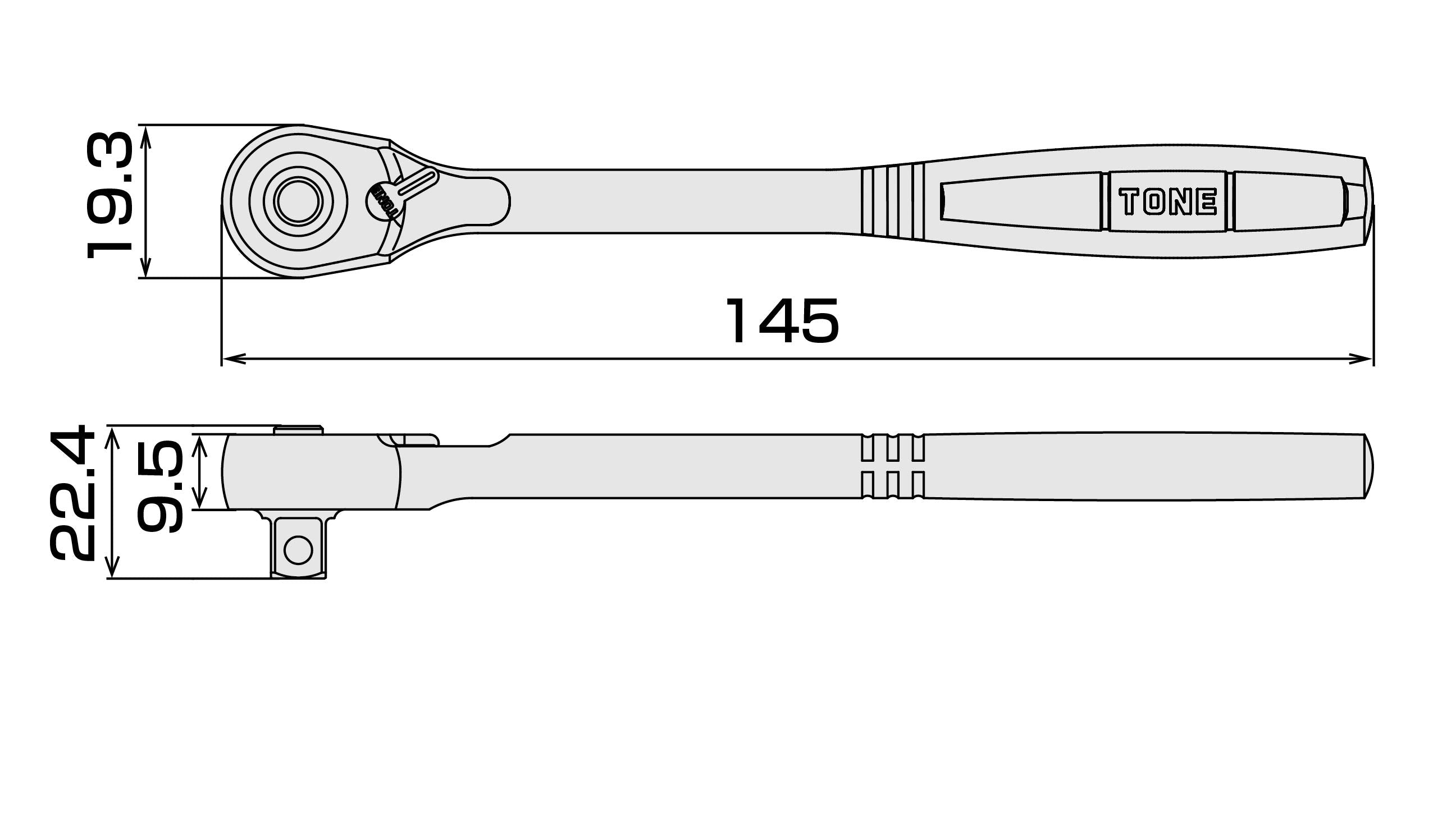 Tone Ratchet Handle 5-degree feed angle enables better access.