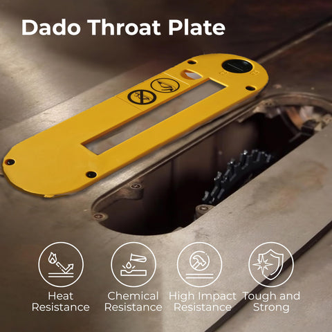 TonGass aluminum dado throat plate offers durable construction and stable fit.