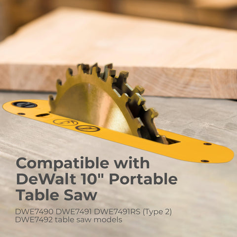 TonGass dado throat plate for DeWalt DWE7491RS Type 2 locks securely for accurate dados.