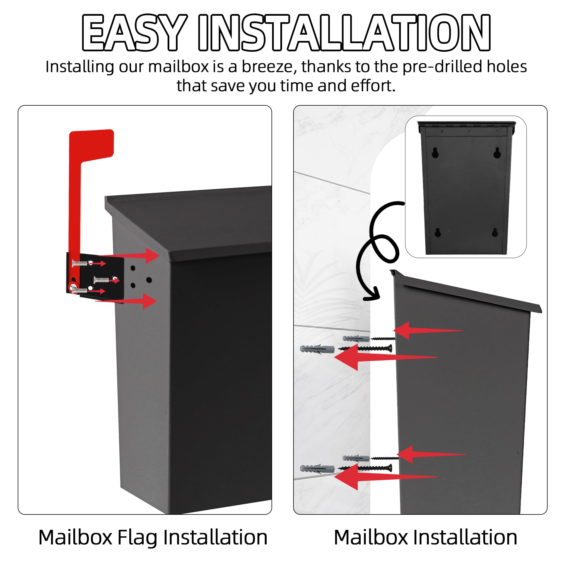 TonGass mailbox with pre-drilled holes for easy installation.