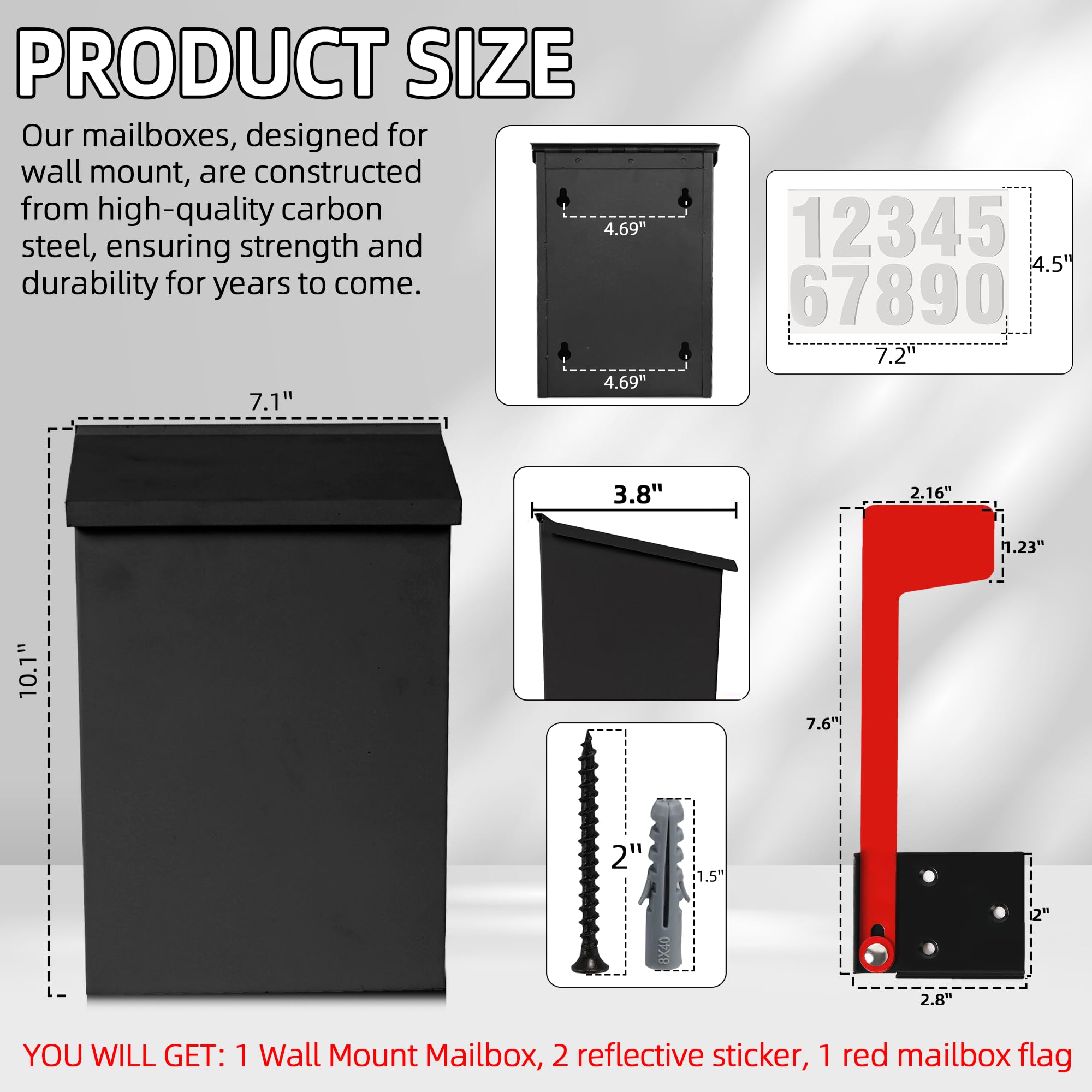 TonGass wall-mount mailbox with reflective stickers for clear street visibility.