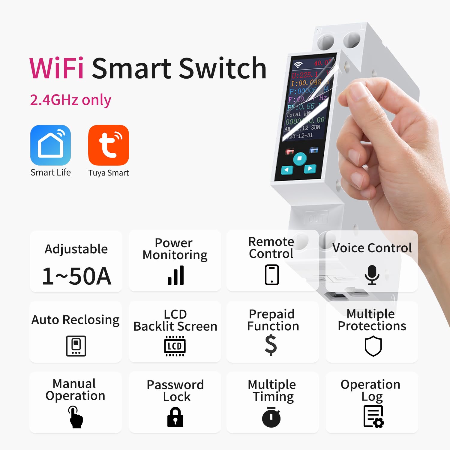 Tongou Smart Wifi Switch mounted on DIN rail for streamlined panel integration.