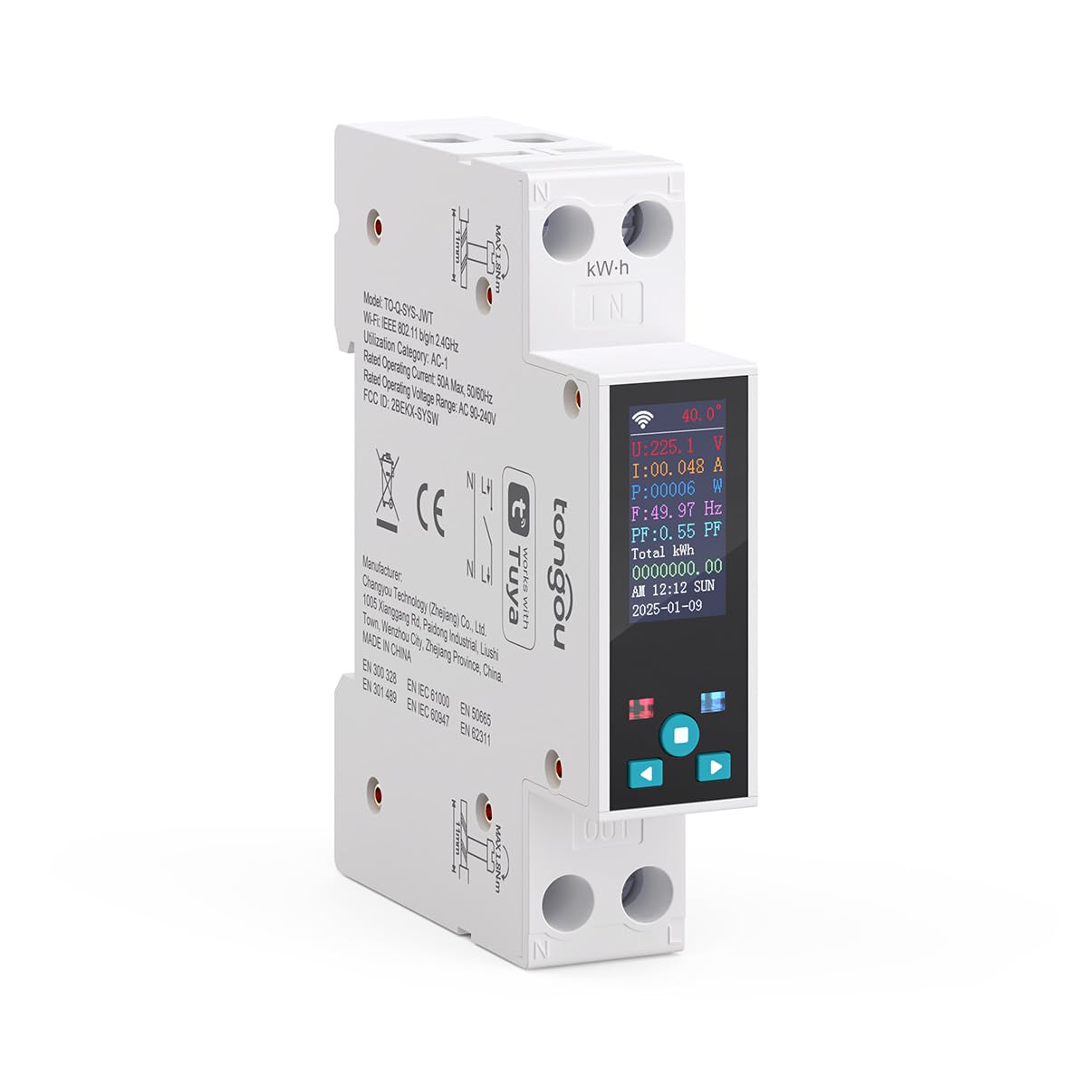 Tongou Smart Wifi Switch front view highlighting compact DIN-rail design for neat installation.